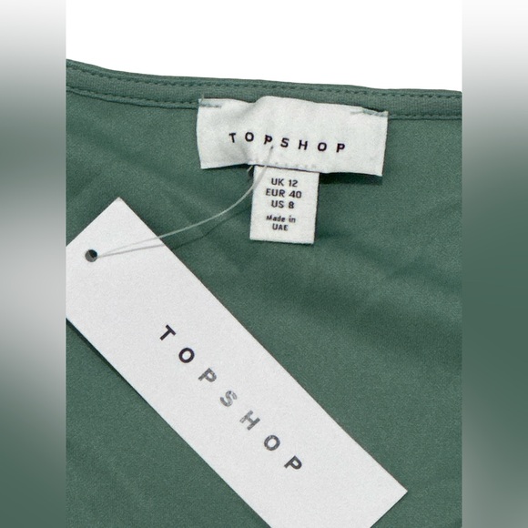 Topshop Green Puff Sleeve Wrap Midi Dress Women’s Size 8 NWT - Picture 3 of 5